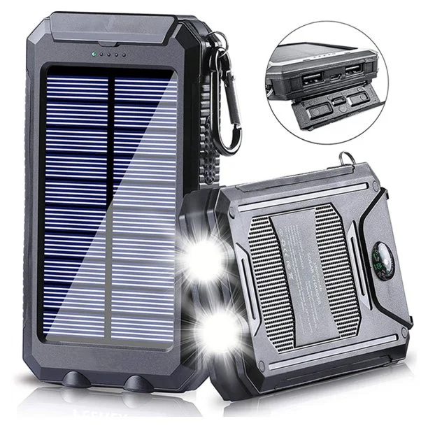 

Solar Charger 15000mAh Portable Solar Power Bank External Backup Battery Built-in Dual USB/Flashlight for Cell Phone Tablet