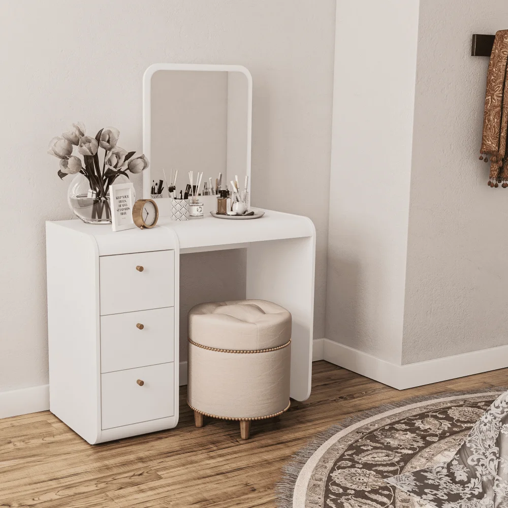 BOUSSAC  Aphrodite Modern Vanity Table, White Finish, for Bedroom, Makeup Tables, Bedroom Furniture, Vanity Table with Drawers