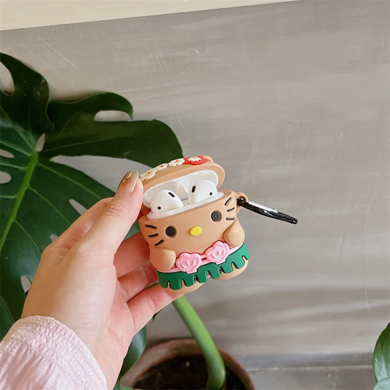 Милый чехол Hello Kitty для Airpods Pro 2 черный Hula 3 мягкий силиконовый наушников с рисунком