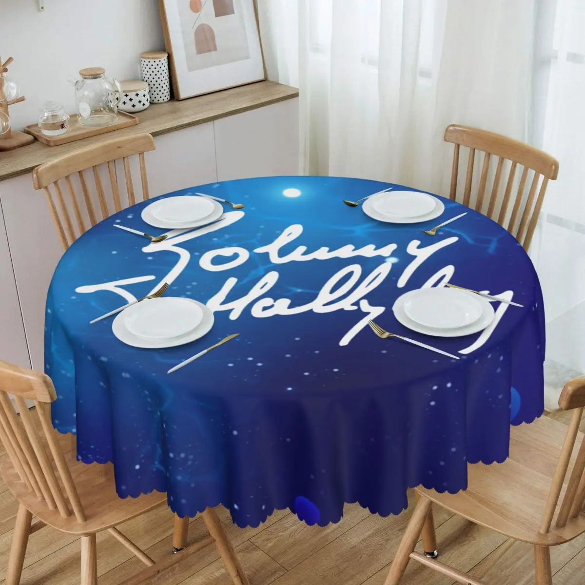 

Round French Rock Legend Johnny Hallyday Tablecloth Waterproof Oil-Proof Table Covers 60 inches Table Cloth