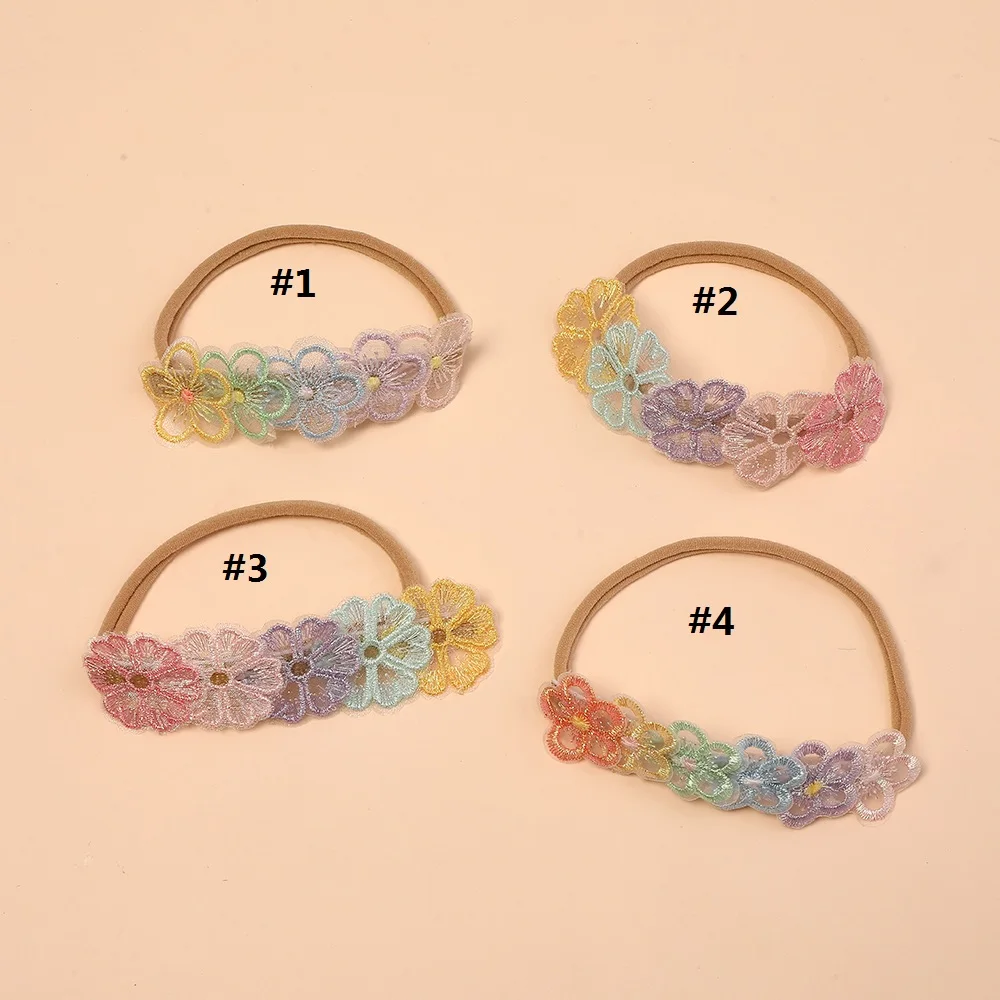 

10 Pcs/Lot,Boutique Lace Embroidery Flower Headband,Baby Flower Nylon Headband Girls Photo Prop Hair Bands Kids Hair Accessories