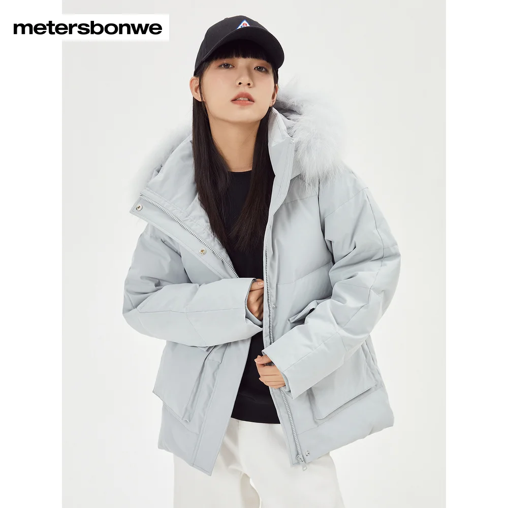 Metersbonwe Hooded Down Jacket Women Winter Warm Jacket Duck Down With Raccoon Hair Hat Brim Female Down Coats Brand Outerwear