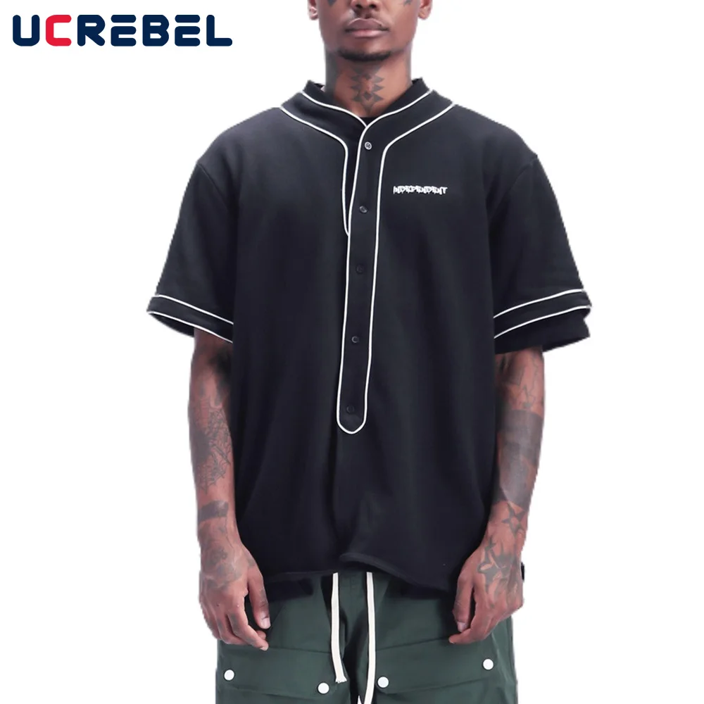 

Letter Print Short Sleeve T-shirt Mens Summer High Street Single Breasted Pocket Tee Streetwear V-neck Half-Sleeve Cotton Top