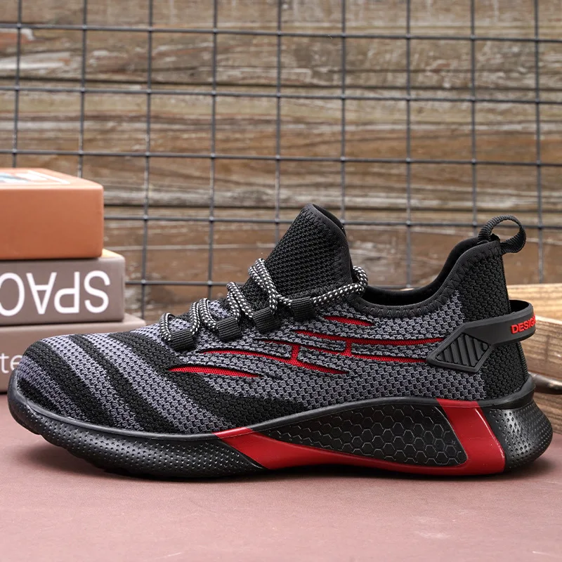New Hiking Shoes Men Fly-Woven Mesh Breathable Working Shoes Ruction Ste Anti-Smashing Anti-Piercing Protective Light Shoes