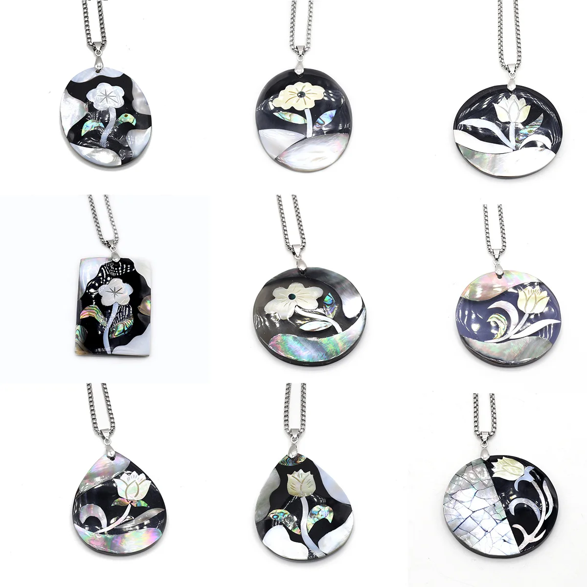 

Natural Abalone Shell Mixed splicing of black and white shellfish Flower shape Pendants For Exquisite charms Women Romantic Gift