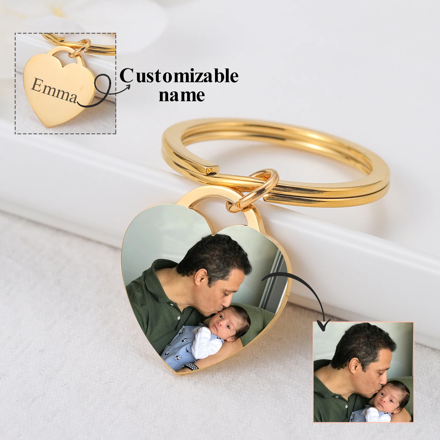 

Custom Photo Keychain Custom keychain with personalized photo Double sided heart keychain female car family couple Wedding Gift