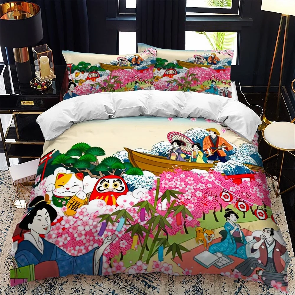Japanese ukiyo bed duvet cover set queen calico Twin size comforter bedding Single complete |