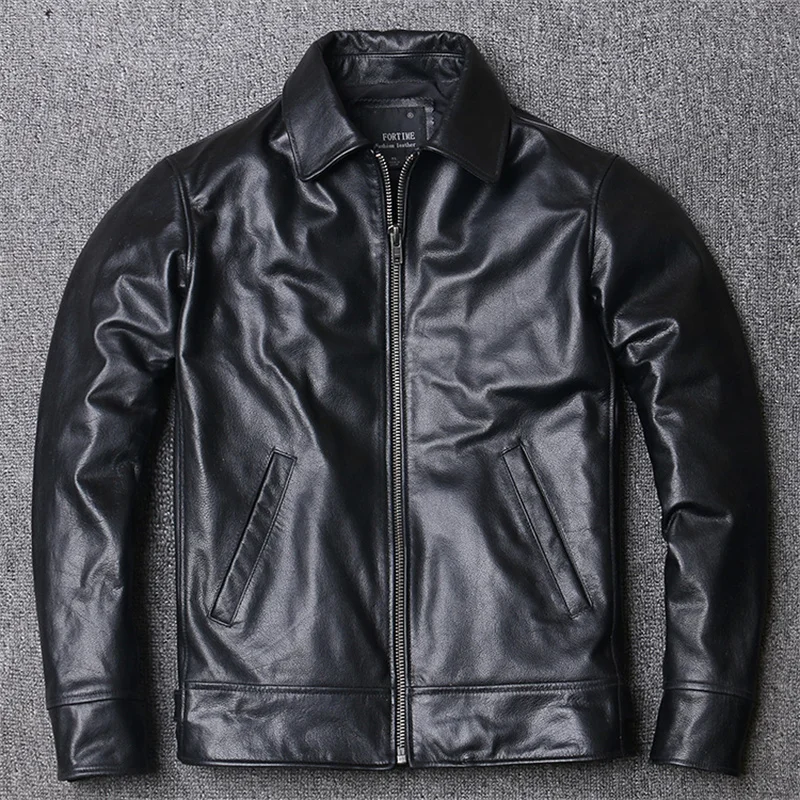 

Spring New Soft Fine Calf Leather Jacket Men'S Short Coats Slim Young Handsome Lapel Jaqueta Masculina Motoqueiro Chaquetas Homb