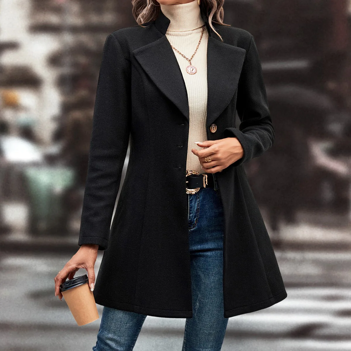 

Женское пальто, куртки, модная однотонная куртка с лацканами в европейском и американском стиле, осенне-зимнее пальто, подходящая Женская одежда, верхняя одежда