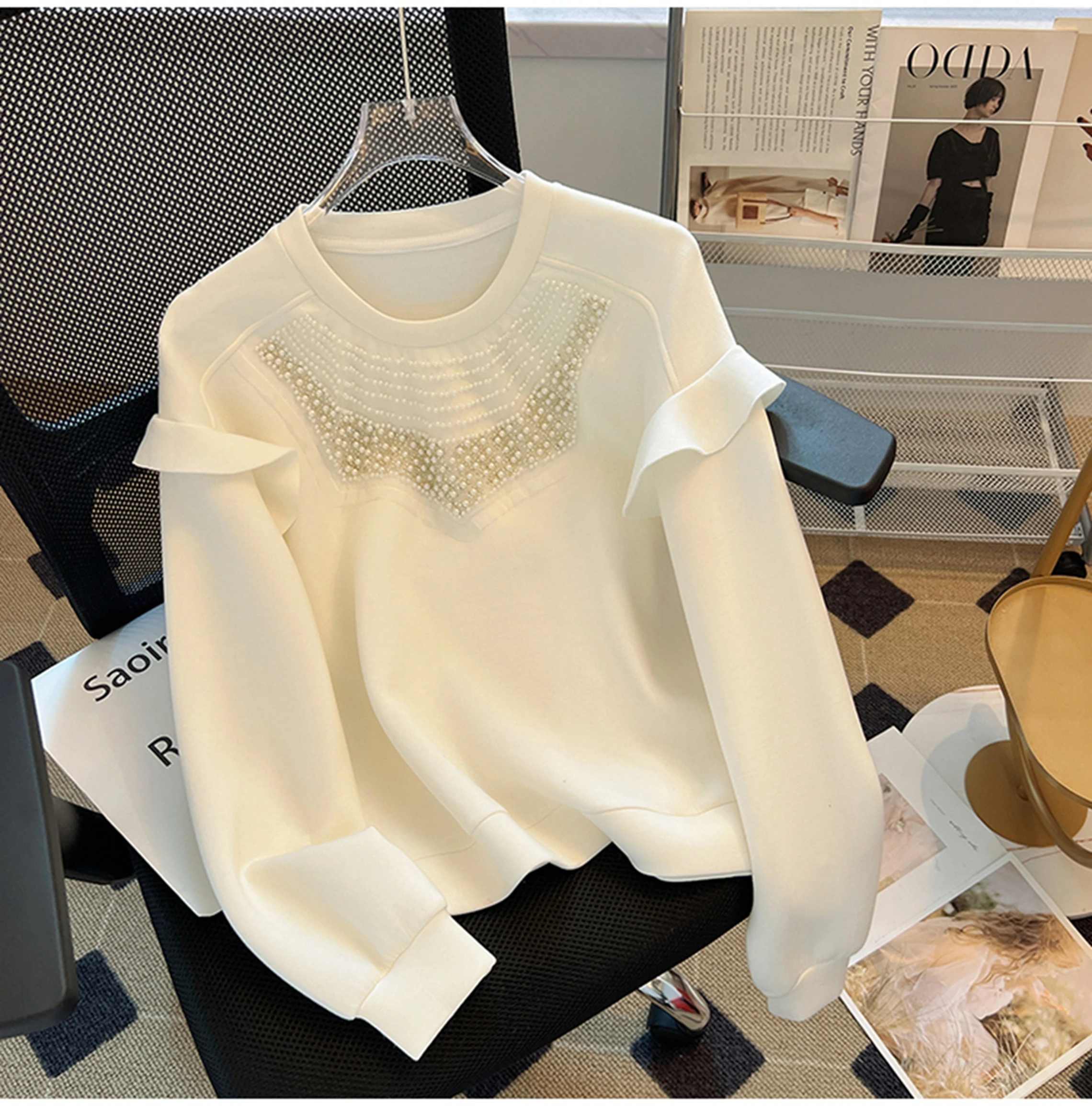 

Женские толстовки с оборками из бисера, новинка 2023, осенне-зимняя одежда, хлопковый Повседневный Топ с длинным рукавом, Женская куртка