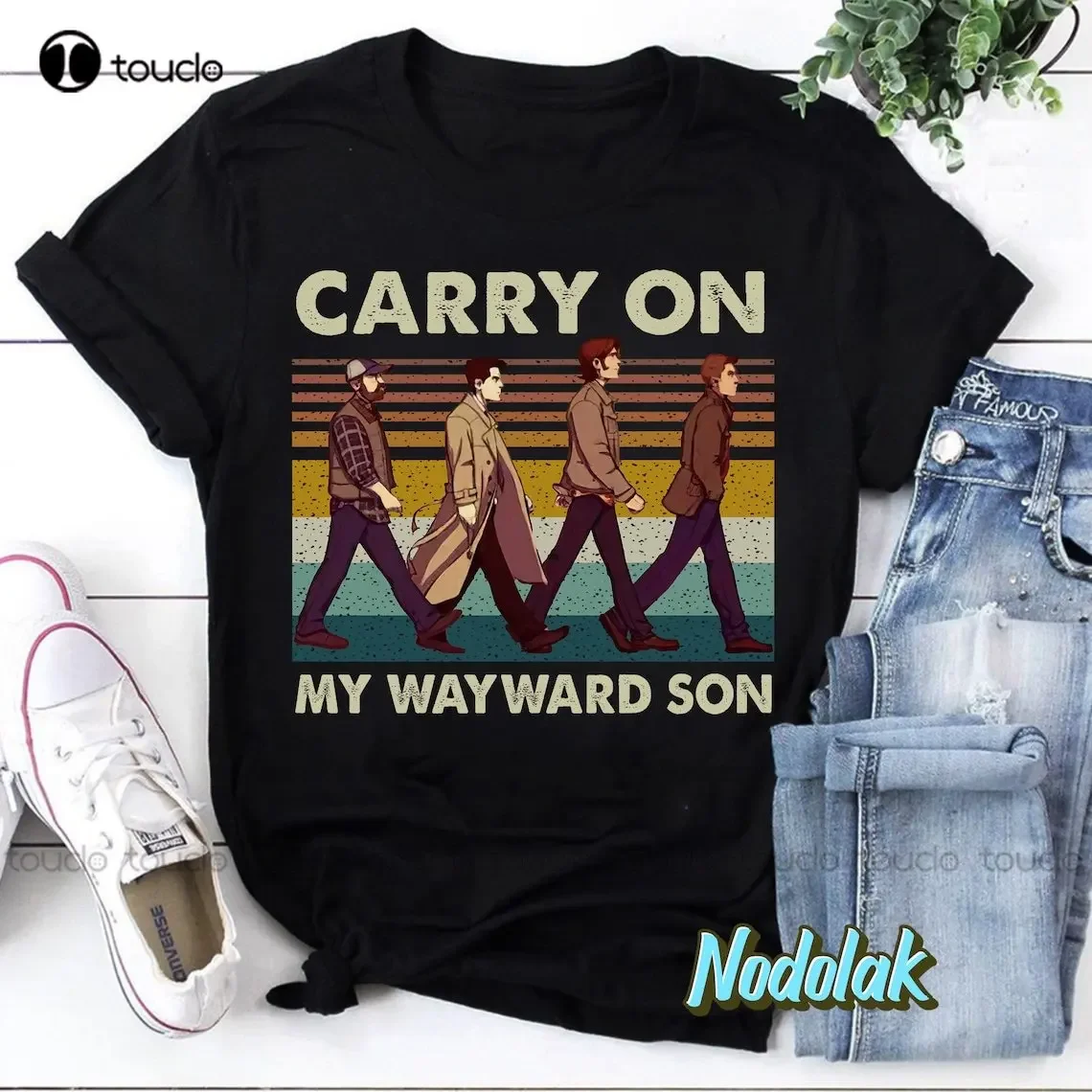 Винтажная футболка Сверхъестественное Carry On My Wayward Son черные рубашки для мужчин