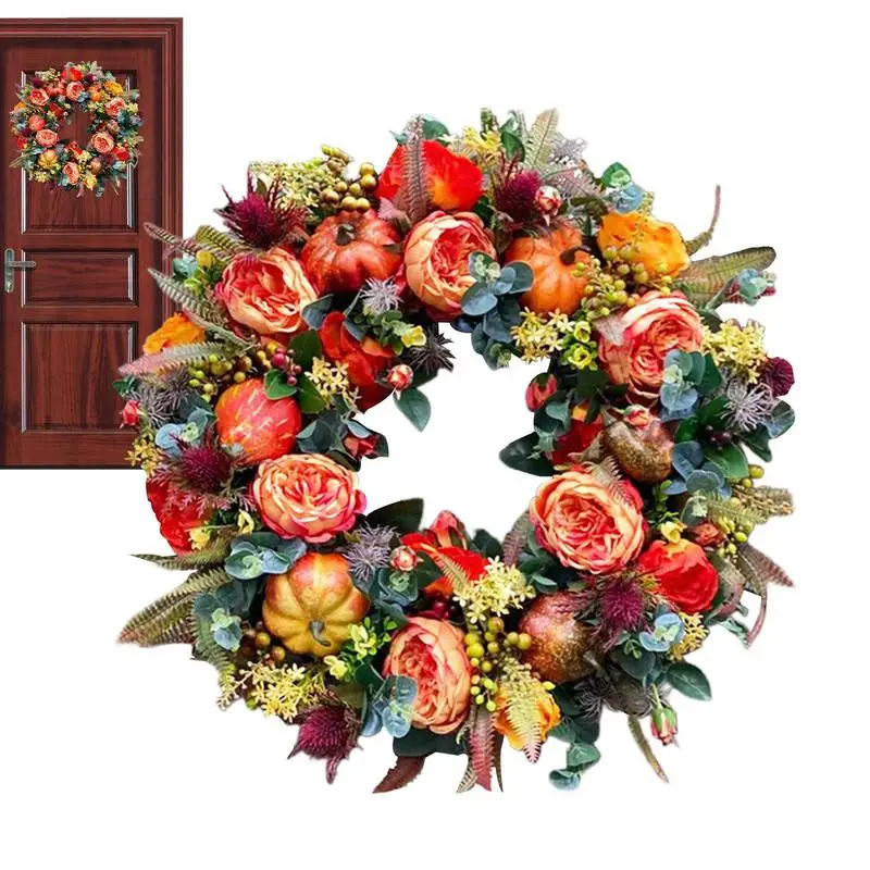 

Fall Wreaths For Front Door Autumn Wreath With Berry Pumpkin Maple Leaves Thanksgiving Harvest Festival Home Decoration 2023