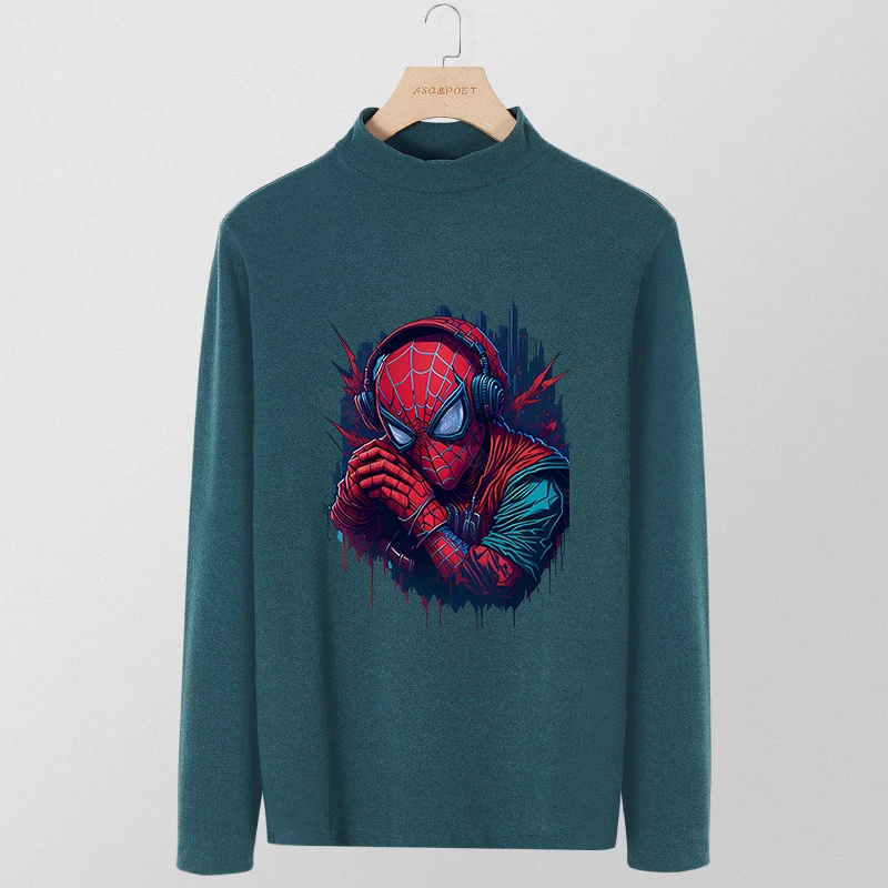 Spiderman Adult High Collar Base Shirt Mens Singlet Bodysuit Winter Thermal Underwear Marvel Superhero Undershirt Inner Tops