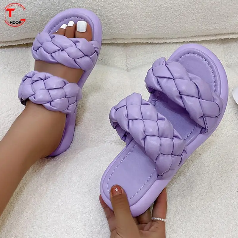 

2022 New Purple Bread Cross Flip Flops Women Platformform With Summer Slippers Fashion Peep Toe Women Mules Slides TGHDOF