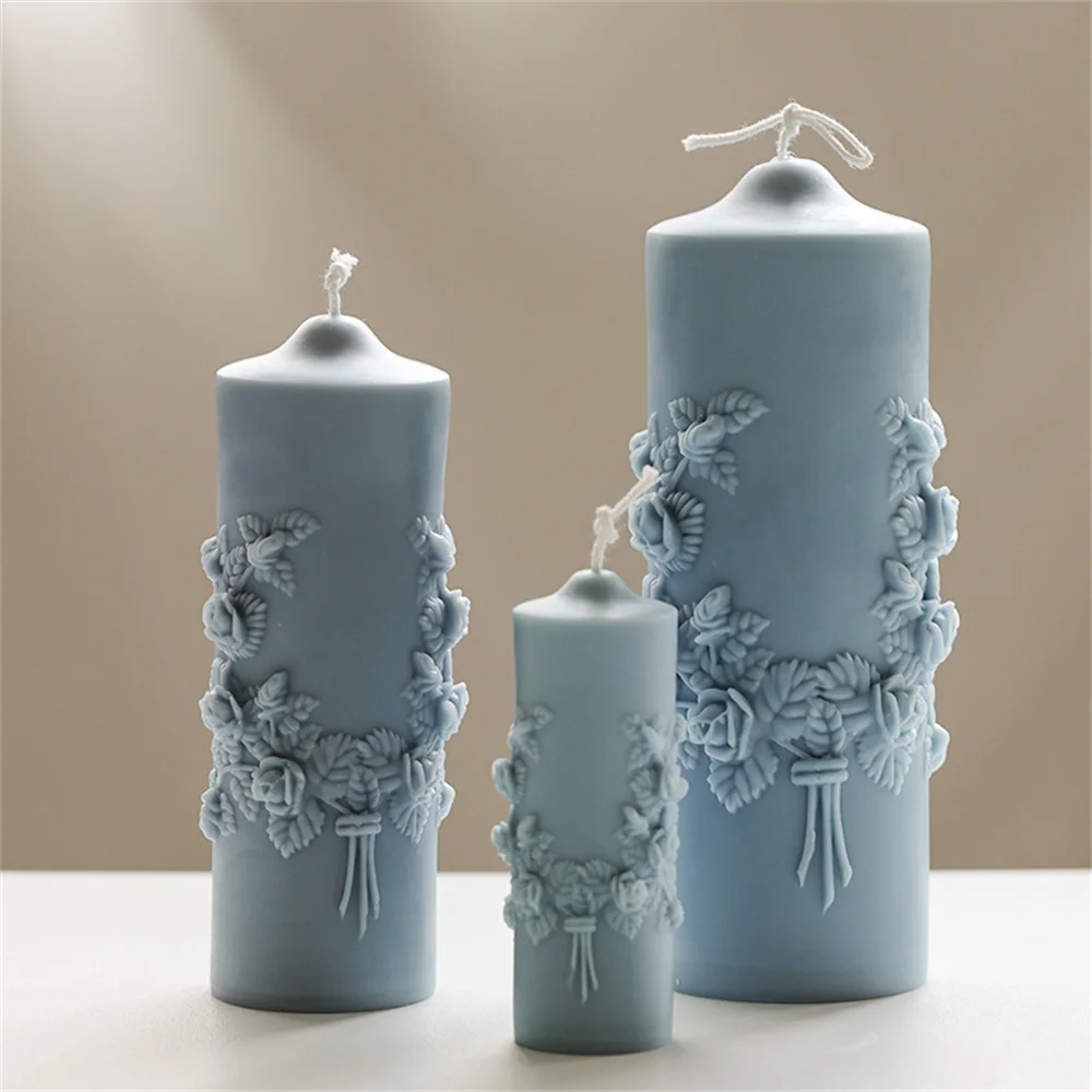 

3D резной цилиндрический цветок, форма для свечи, искусственное Глиняное мыло ручной работы, домашний декор