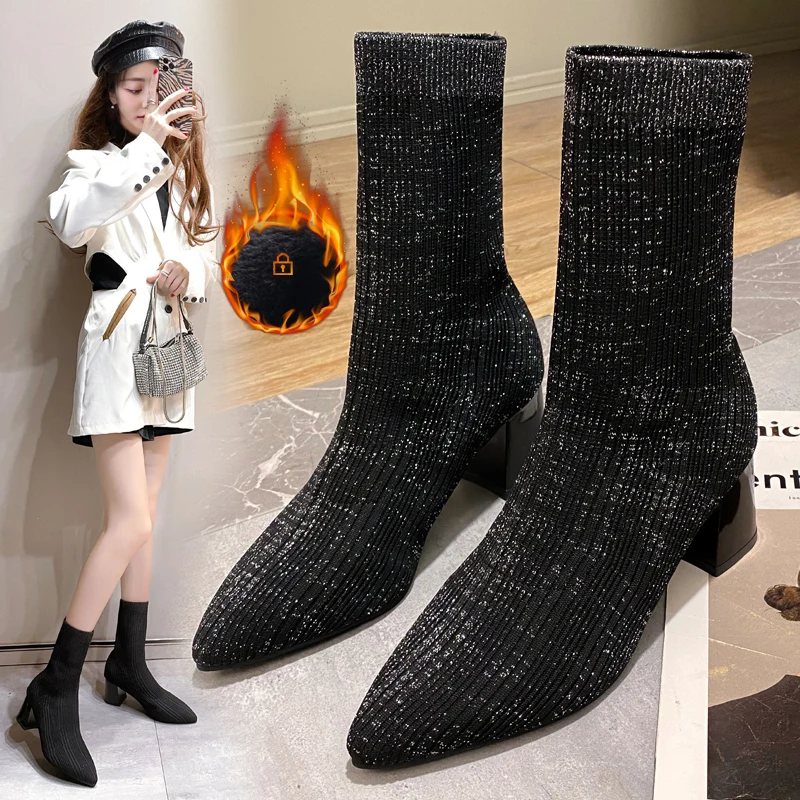 

Женские ботильоны 2021 Новые Эластичные Обтягивающие Ботинки Челси зимние модные уличные короткие ботинки женские большие размеры 43