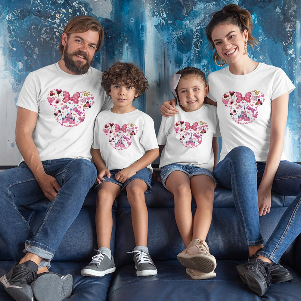 

Disney Sweet Style Cute Minnie Family Look Mother and Daughter Matching Clothes Disneyland Vacation Fashion Kids Girls T-shirt