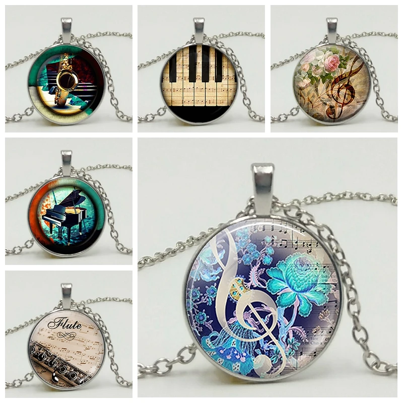 

New 3 Color Fashion Piano Notes Guitar Music DIY Time Glass Gem Pendant Necklace Handmade Jewelry Necklace Accessories