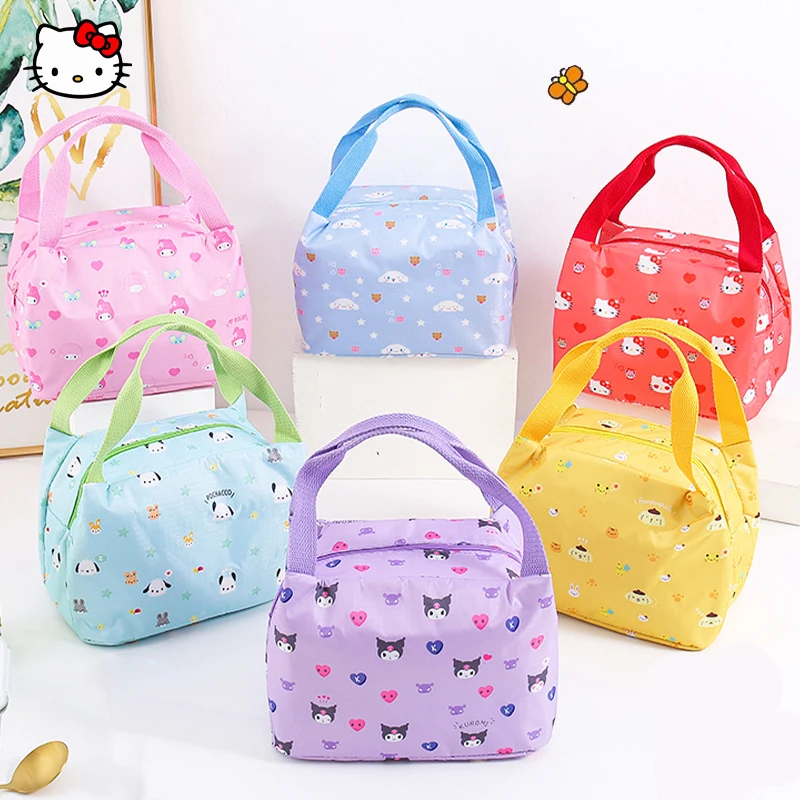 

Kawaii Sanrio Hello Kitty Bento Bag Kuromi Cinnamoroll Student Cartoon Canvas Lunch Box Bag Insulation Refrigerated Picnic Bag