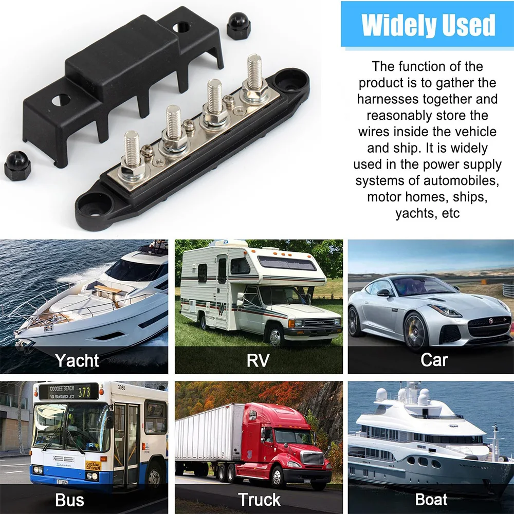 

12V Power Distribution Block 250A Bus Bar Terminal Block with Cover M8 / M10 4 Way Terminal Studs 48VDC 300VAC for Car Boat