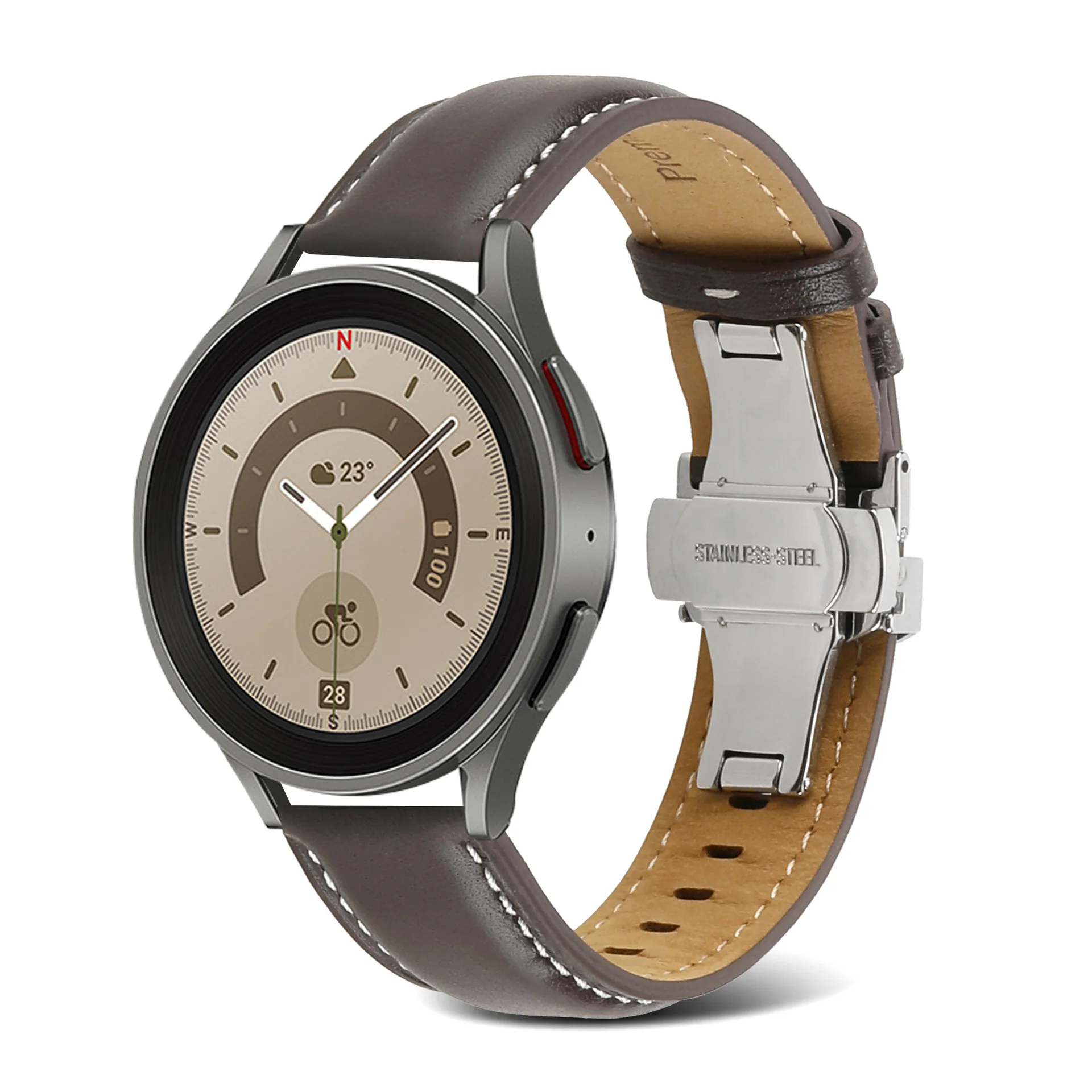 Strap For Samsung Galaxy Watch 5 pro/Watch 4 /3 , 22mm 20mm Leather Watchbands Butterfly Buckle Wristband For Galaxy Active 2