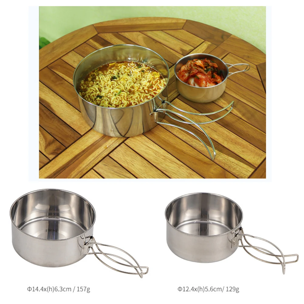 

1/4/8pcs Outdoor Cookware Set Stainless Steel Camping Hiking Picnic Cook Bowl Pot Pan 5-6 People Folding Combination Set
