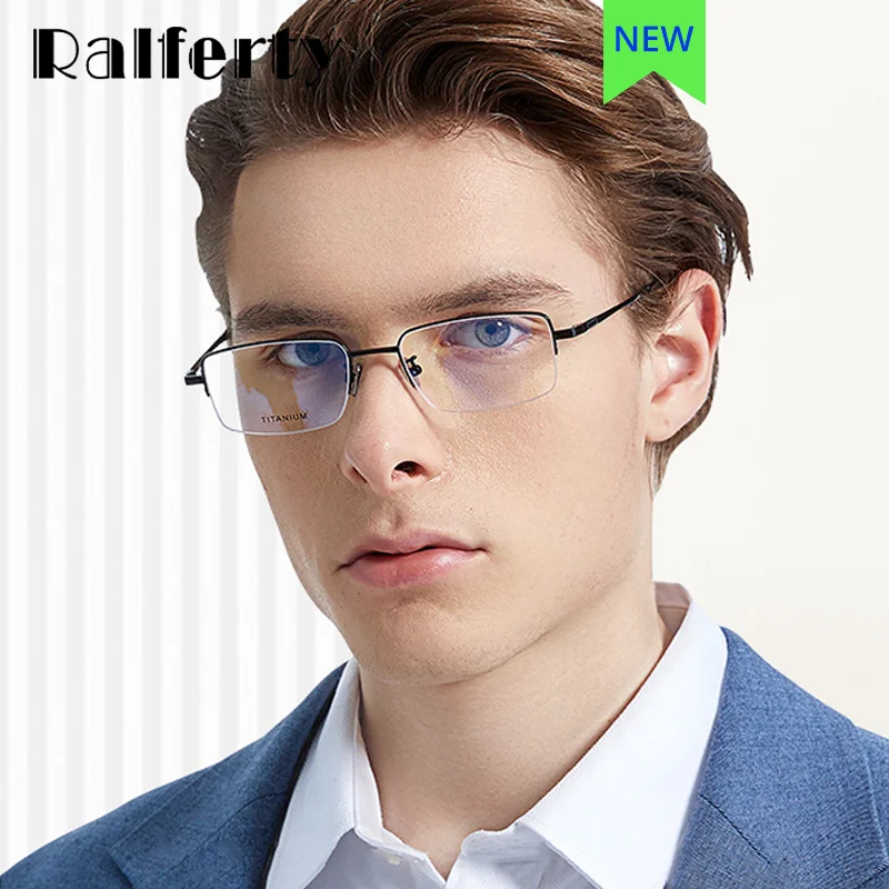 

Ralferty Pure Titanium Eyeglass Frames Men's Glasses Square 0 Diopter Spectacle Prescription Myopia Eye Glasses Frame for Men