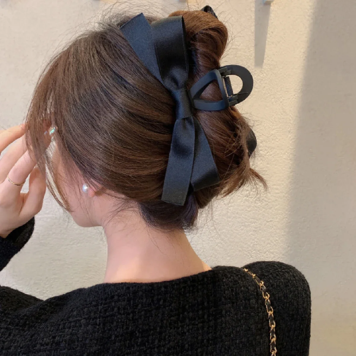 1 шт. двусторонний головной убор с бантом черный зажим для головы на спине заколка