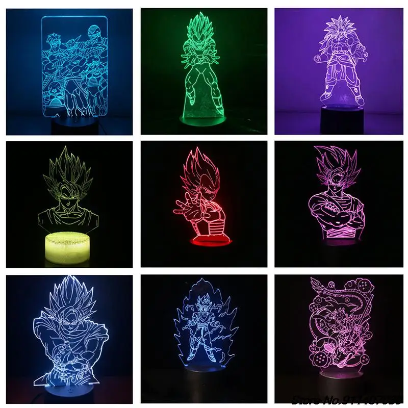 

Dragon Ball Z Son Goku Anime 3D Night Lights Kids Bedroom Decor Broly Vegeta Lighting DBZ Led Gohan Color Changing Lamp Visual