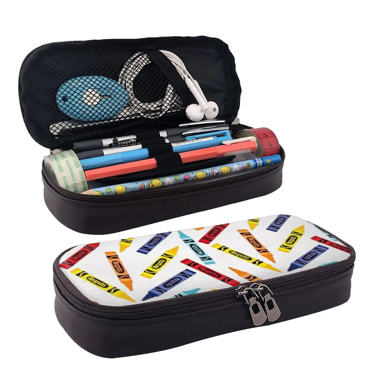 

Crayons Leather Pencil Case Zipper Pencil Box Stationery Pen Pouch for Boys Girls School Students Work Office