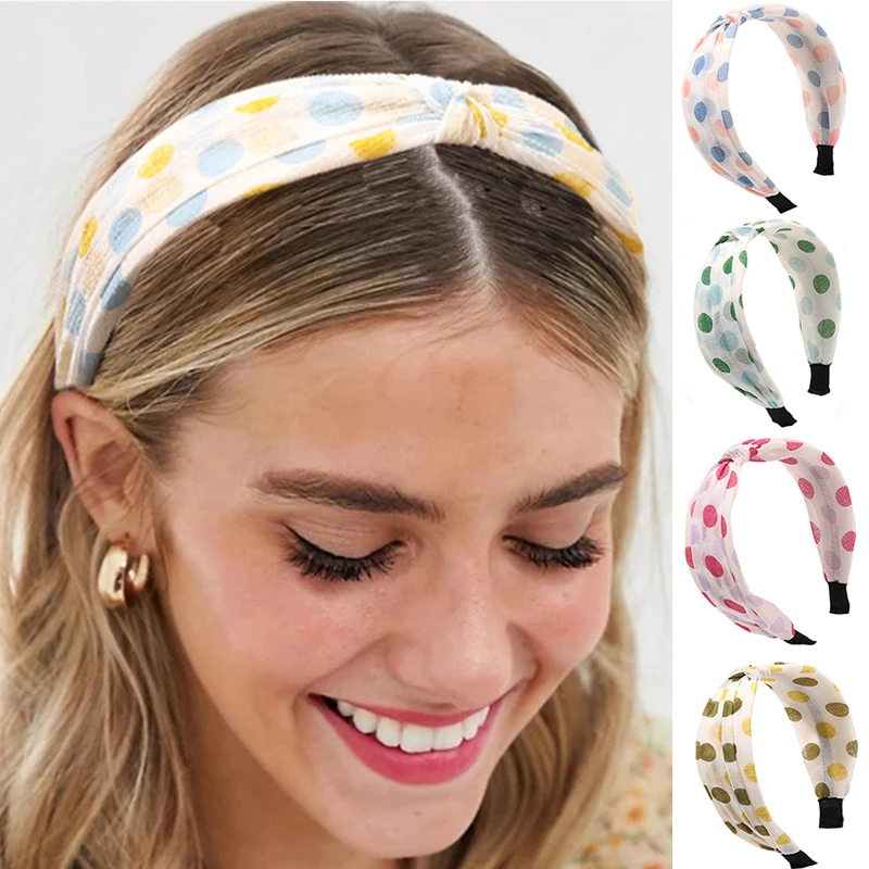 

Korean Hairband Mesh Polka Top Knotted Hair Hoop Elastic Headbands Lace Wide Hairbands Non-slip Head Hoop Dot Sweet Head Band