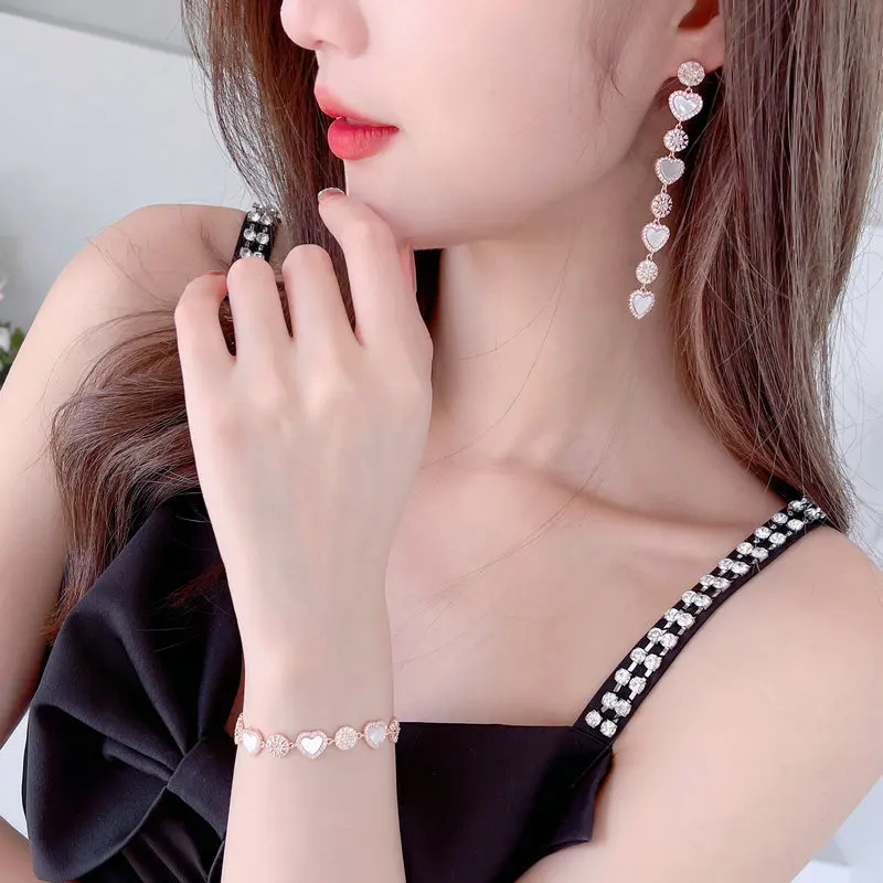 

Fritillaria heart-shaped long earrings bracelet earrings jewelry set