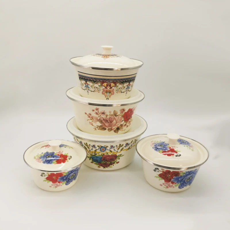 

16cm/18cm/20cm/22cm/24cm Enamel Basin with Cover Wrapping Thickened Hand Washing Bowl with Lid Multi-Function Enamel Pot