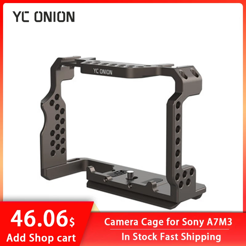 

YC Onion Camera Cage for Sony A7M3 Formfitting Full Cage W/ Cold Shoe Mount Mutiful Thread Holes with Wooden Handle