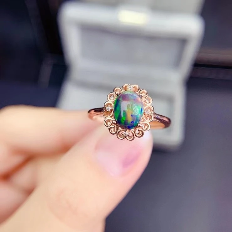 

MeiBaPJ Natural Black Opal Gemstone Fashion Rings for Women Real 925 Sterling Silver Charm Fine Wedding Jewelry