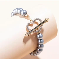 useful anti allergic smooth edge ins sweet rhinestone round imitation pearl bracelet beaded bracelet women bracelet
