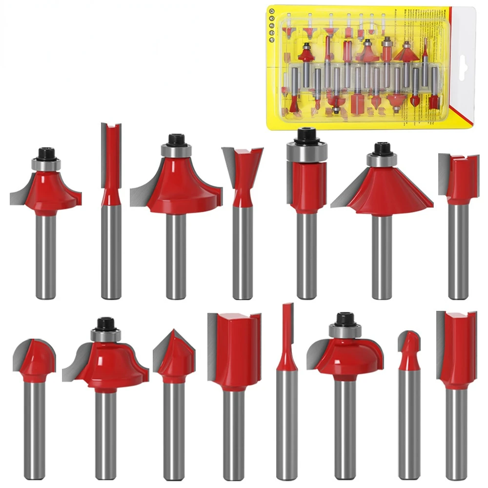 

15pcs 1/4inch Router Bit Set Trimming Straight Milling Cutter for Wood Bits Tungsten Carbide Cutting Woodworking
