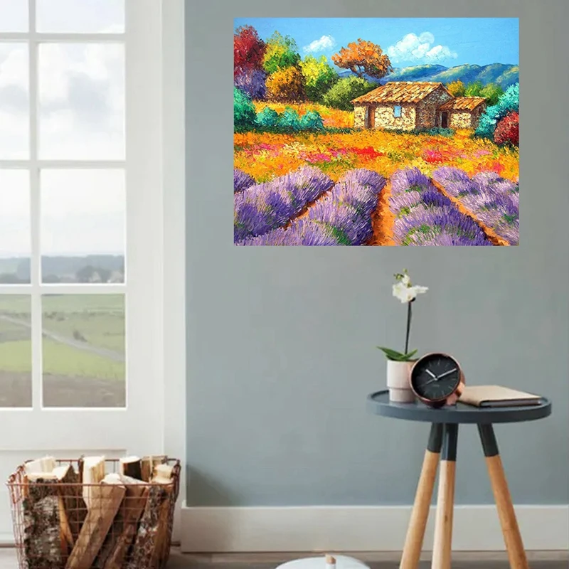 DIY пейзаж лаванды дом цветок море прованс полный алмаз круглый алмазная живопись