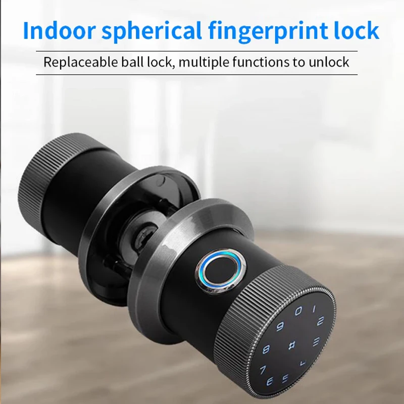 

Bluetooth Tuya Fingerprint Ball Handle Smart Lock for Wooden Iron Door by App Fingerprint Card Password Key Unlock