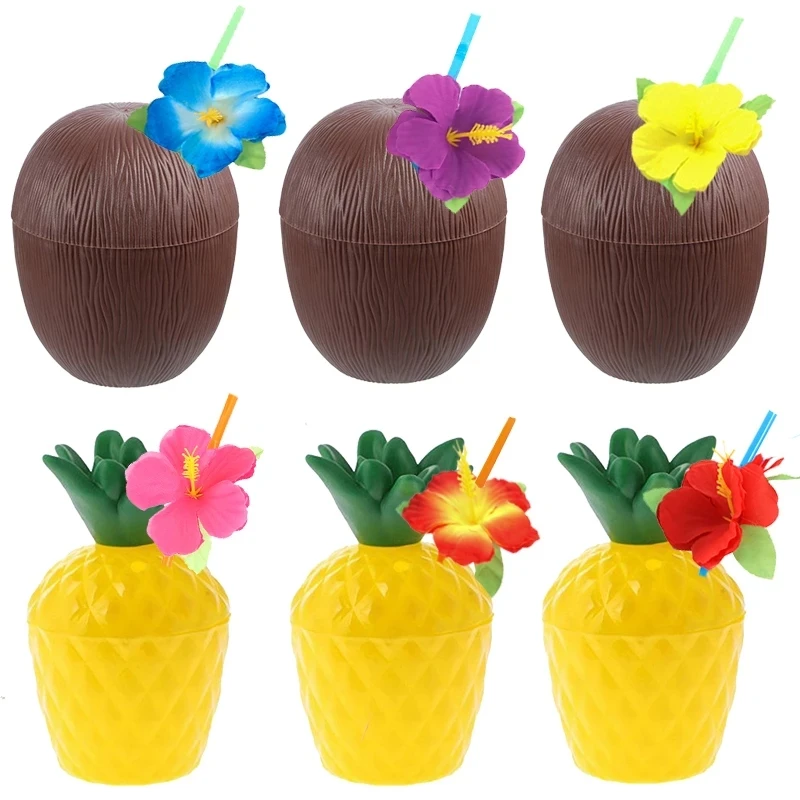 

12Pcs Hawaiian Party Coconut Pineapple Cups Luau Party Summer Beach Party Birthday Hawaiian Party Tropical Decoration