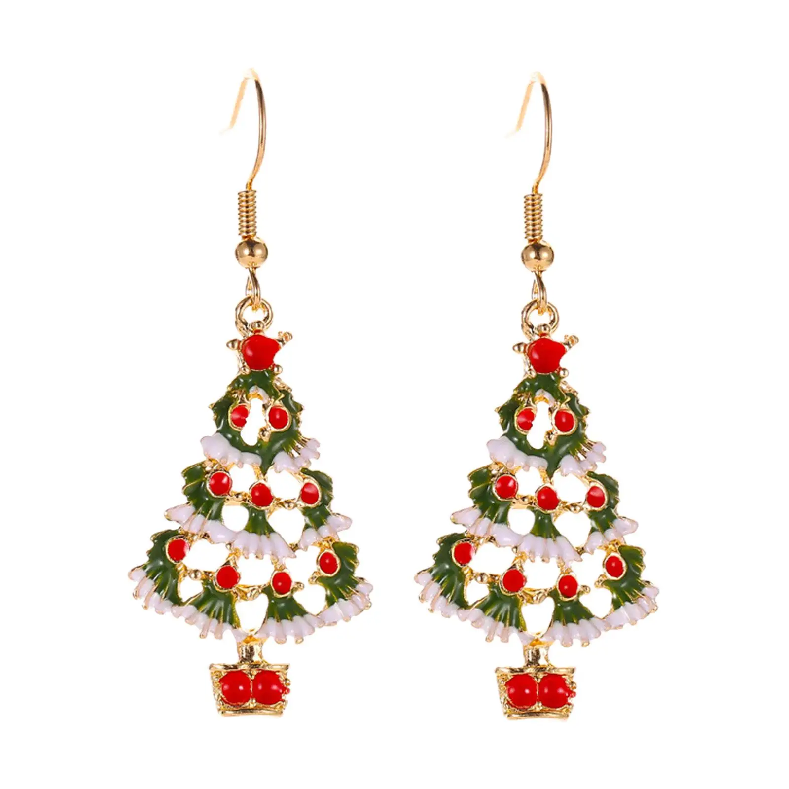 

1 Pair Creative Christmas Tree Earrings Women Fashion Color Cartoon Hollow Oil Drop Earrings Girls Christmas Party Jewelry Gifts