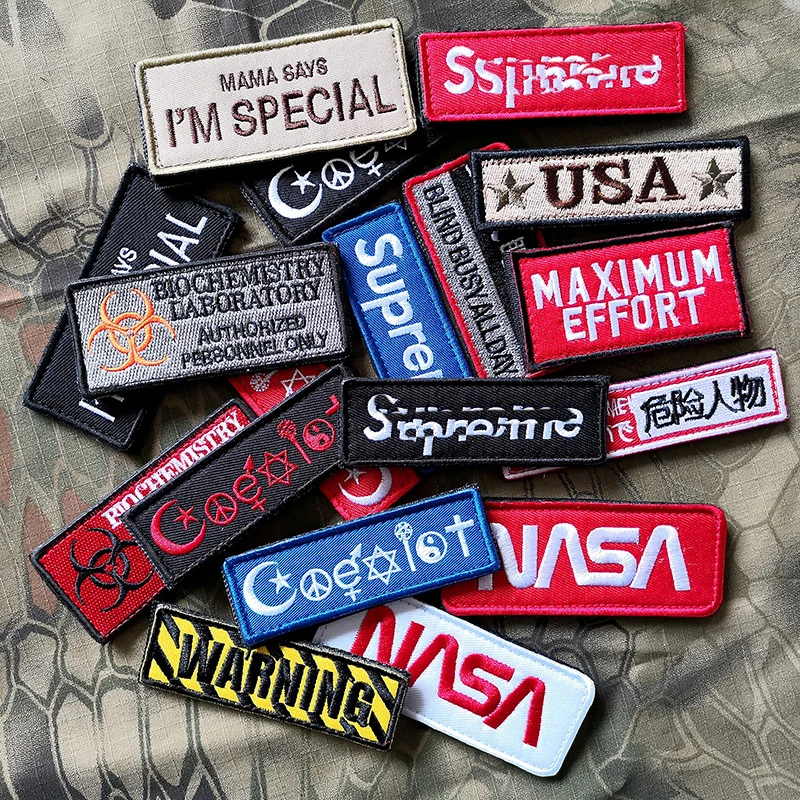 

Long Embroidery Hook and Loop Patch Personality Badge DIY Sewing English Patch Morale Outdoor Bag Clothing Accessories
