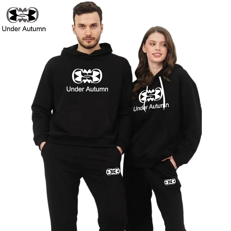 

UNDER AUTUMN Men Women Couple Print Tracksuit Fleece Hoodie and Sweatpant 2 Pieces Set Casual Sport Outfit Clothes Pullover Suit