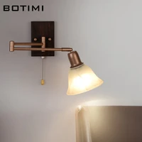 botimi foldable light arm wall lamps with pull switch for bedroom modern glass lampshade adjustable bedside reading wall scone
