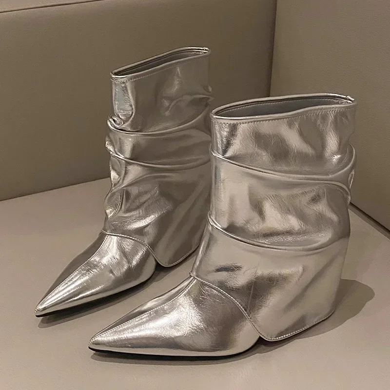 Ботильоны с острым носком женские зимние пикантные кожаные туфли женская обувь