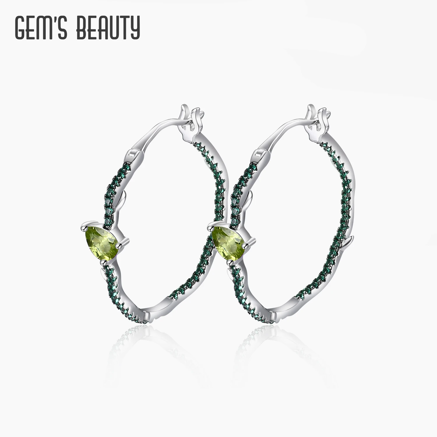

Женские серьги-кольца из серебра 925 пробы, с натуральным Перидотом