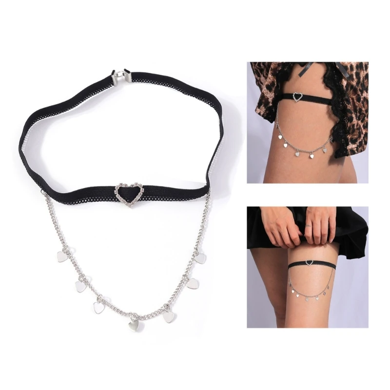 

N58F Single Layer Heart Shape Thigh Chain Seaside Nightclub Leg Decors