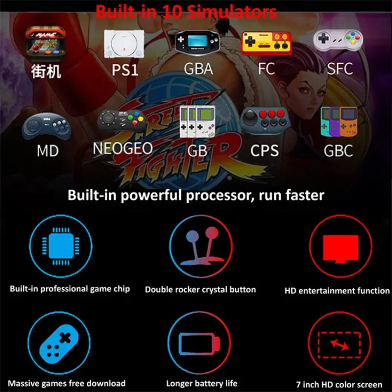 YTGEE Оптовая продажа X12 Plus Портативная ретро-консоль для видеоигр с 7-дюймовым экраном, 16 ГБ памяти, мини-портативная аркадная игровая консоль (art.: 3920dcd00603b) - 3920dcd00603b