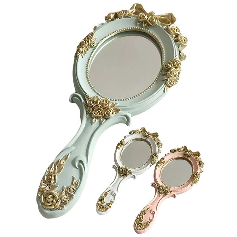 

Mini Portable Vintage Mirror Handhold Makeup Mirror Floral Oval Round Cosmetic Hand Held Mirror With Handle For Women