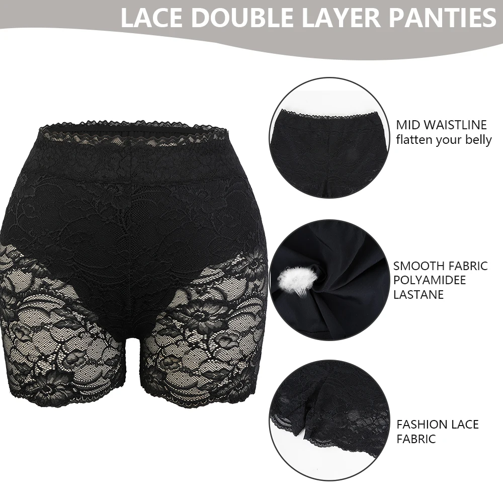 Черные кружевные безопасные леггинсы Φ 2 в 1 дышащее женское Бесшовное нижнее